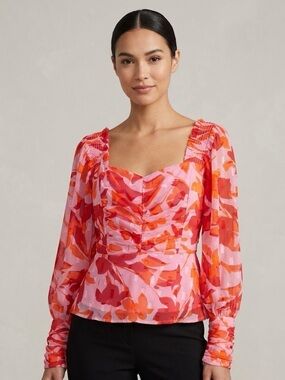 French Connection Romantic Floral Peplum Top Long Sleeve Dopamine Dressing Sz 10